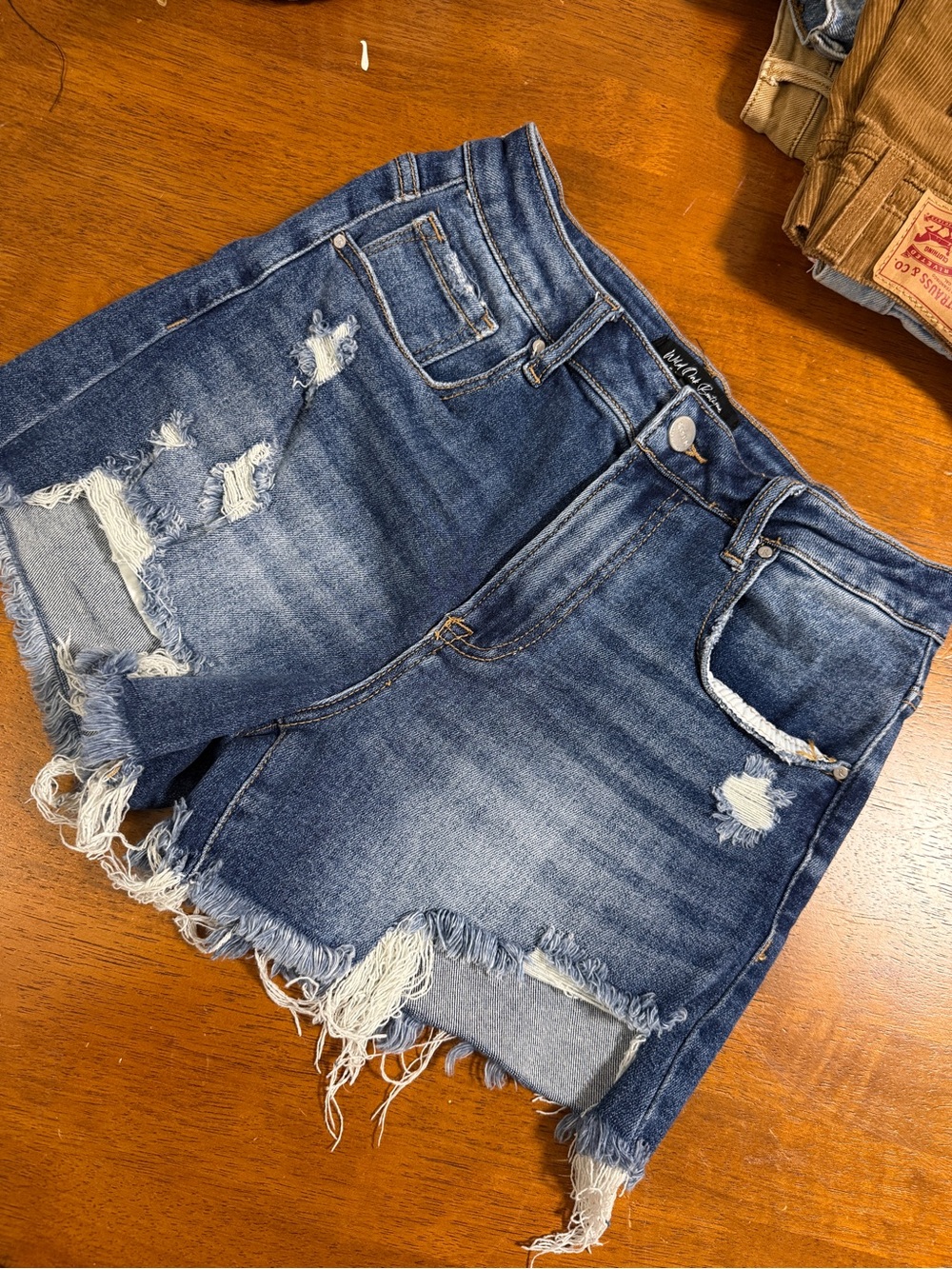 High-Rise Distressed Denim Jean Shorts - Blue